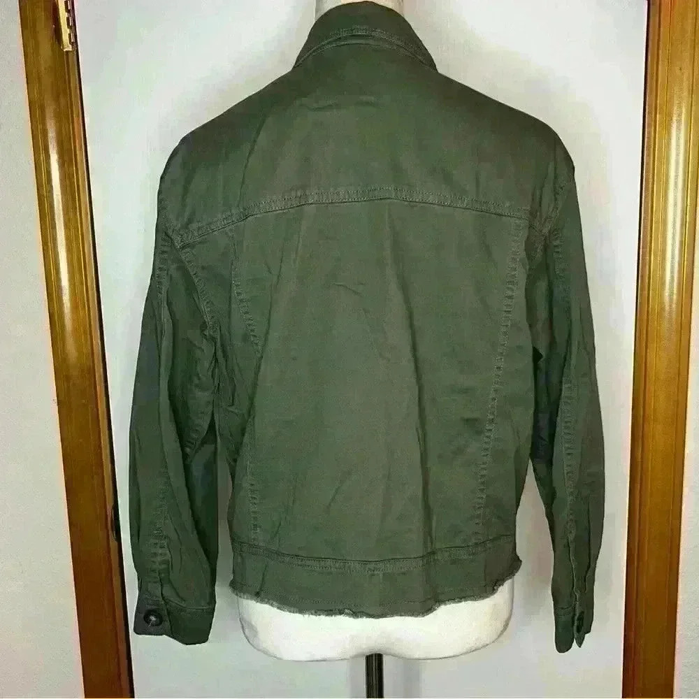 Kensie Button Jacket Raw Hem‎ Women Medium Green Casual Cropped Lightweight - Picture 6 of 8